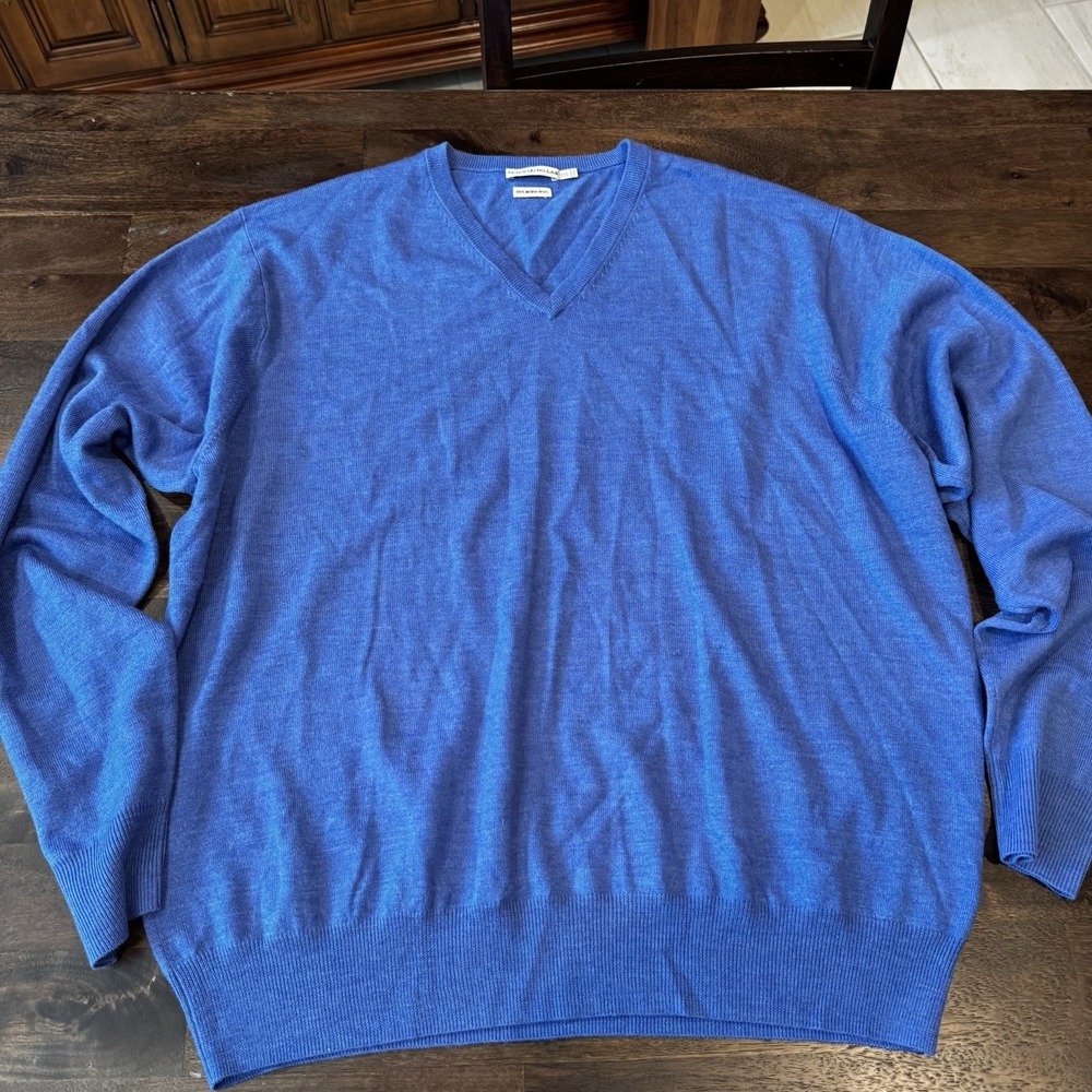 Peter Millar Men's Blue 100% Merino Wool Pullover Long Sleeve Sweater 2XL *Flaws